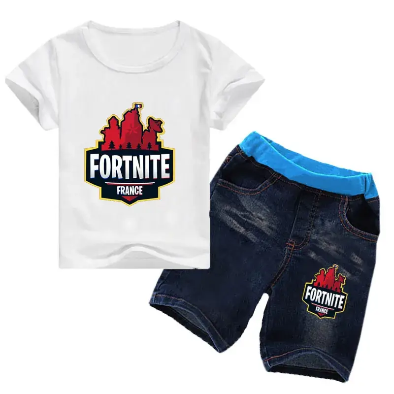 Fortnite French Kids Suit White Blue Shorts