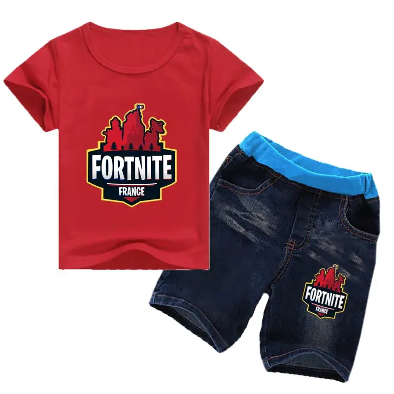 Fortnite French Kids Suit White Blue Shorts