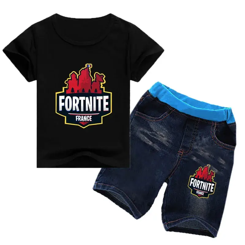 Fortnite French Kids Suit White Blue Shorts