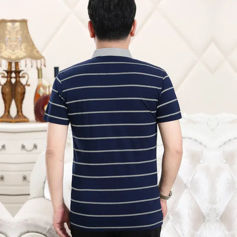 Pure Cotton Striped Polo Shirt for Men Middle Age
