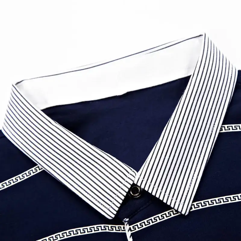 Pure Cotton Striped Polo Shirt for Men Middle Age