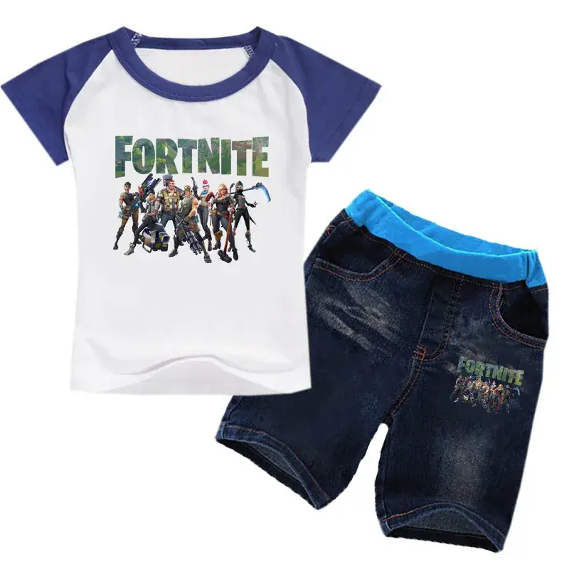 2018 Printed Boys T-Shirt Shorts Set Red Blue - Image 10