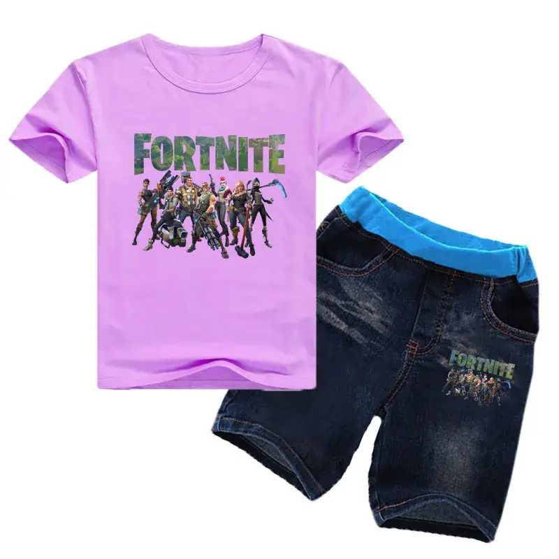 2018 Printed Boys T-Shirt Shorts Set Red Blue - Image 4