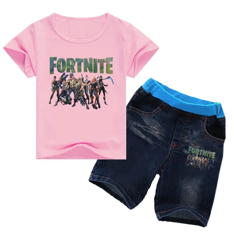 2018 Printed Boys T-Shirt Shorts Set Red Blue - Image 7