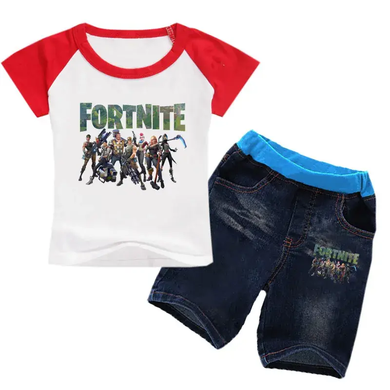 2018 Printed Boys T-Shirt Shorts Set Red Blue - Image 8