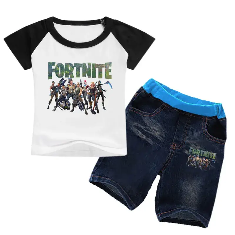 2018 Printed Boys T-Shirt Shorts Set Red Blue - Image 9