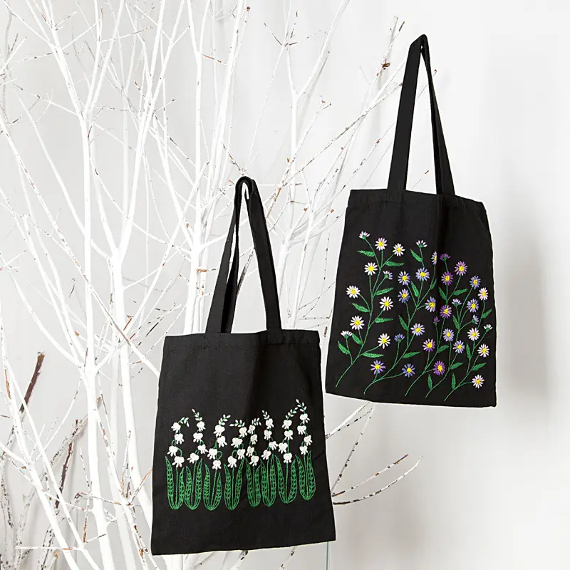 Black Canvas Sashiko Embroidered Shoulder Bag - Image 14