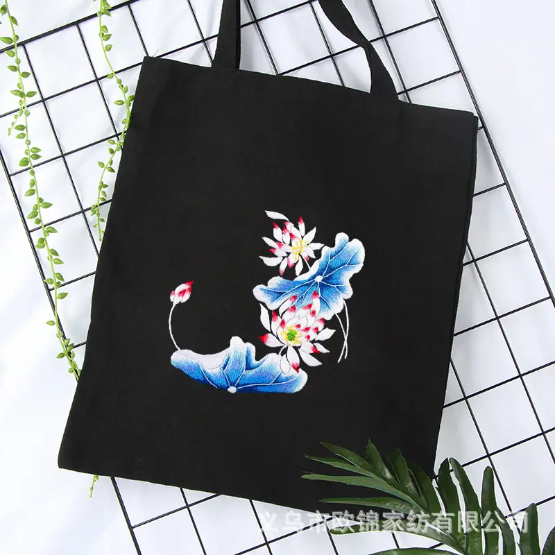 Black Canvas Sashiko Embroidered Shoulder Bag - Image 10
