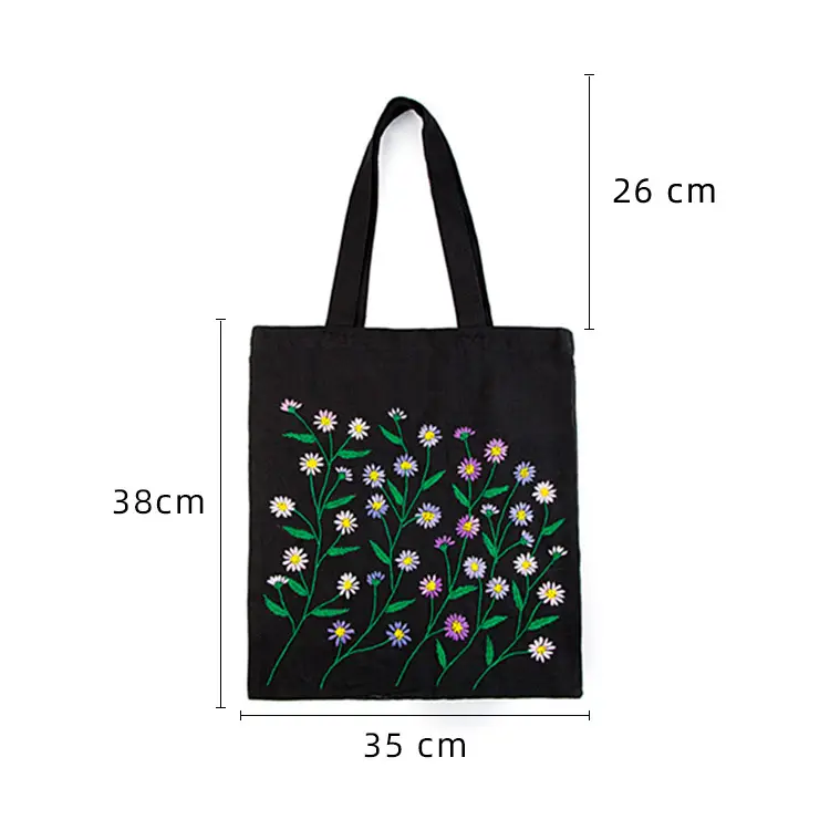 Black Canvas Sashiko Embroidered Shoulder Bag - Image 15