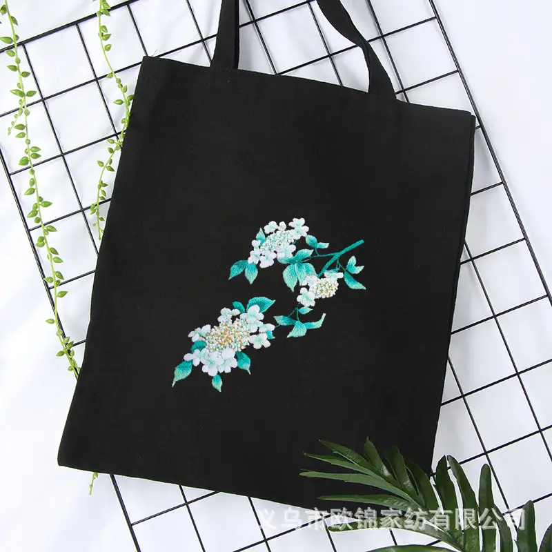 Black Canvas Sashiko Embroidered Shoulder Bag - Image 13