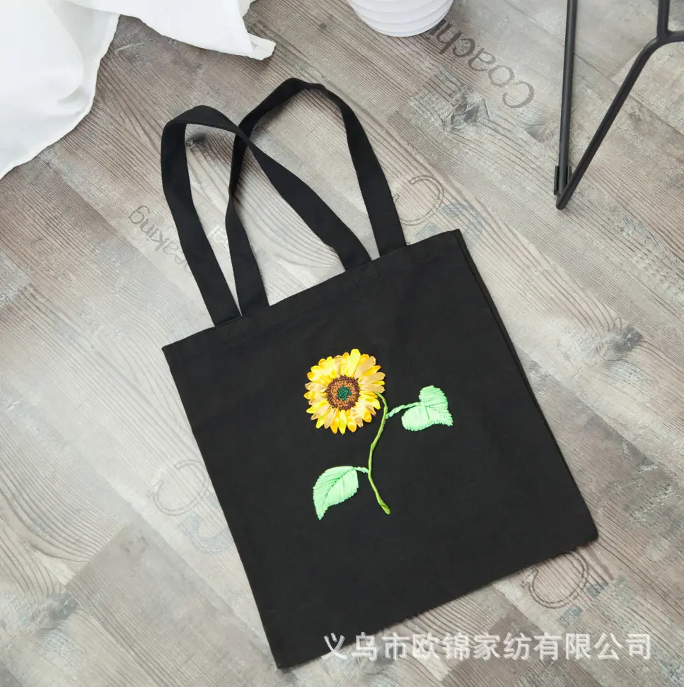 Black Canvas Sashiko Embroidered Shoulder Bag - Image 5