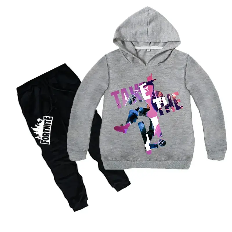 Red Printed Hoodie & Black Trousers Set for Kids - Image 3