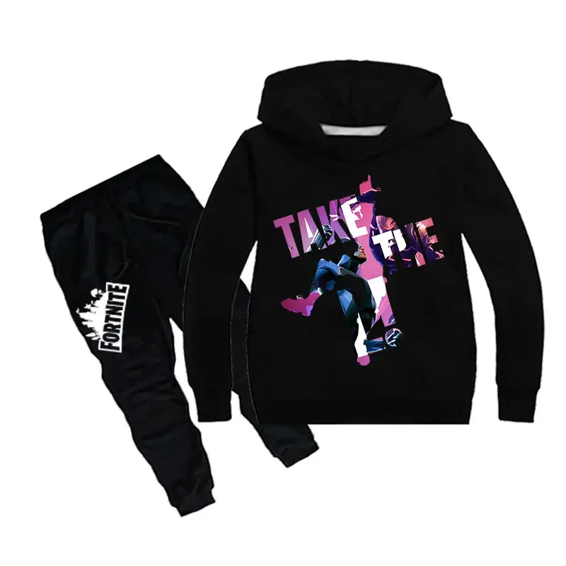 Red Printed Hoodie & Black Trousers Set for Kids - Image 4