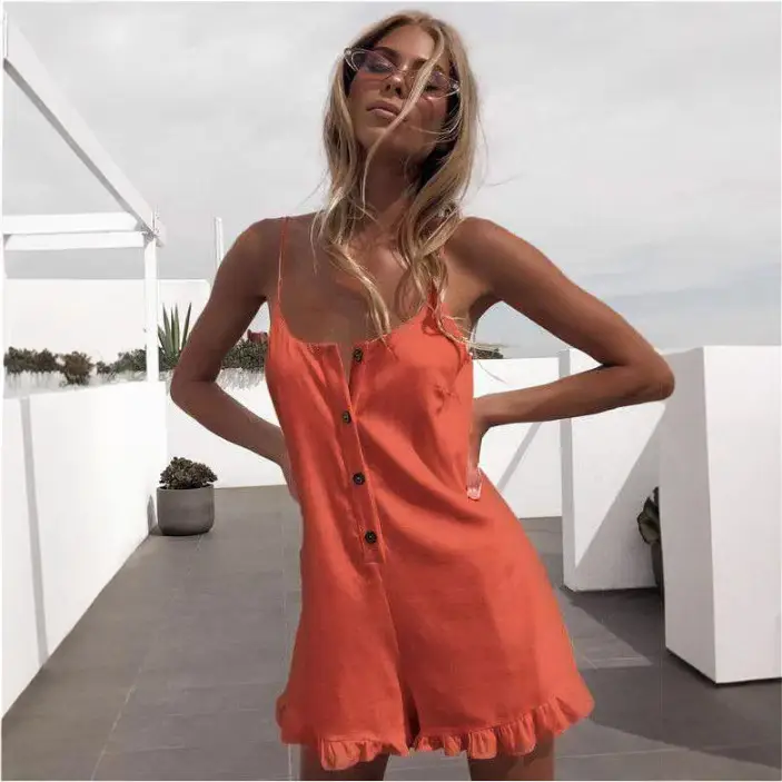 2019 Summer Ruffled Hem White Sling Jumpsuit - Image 5