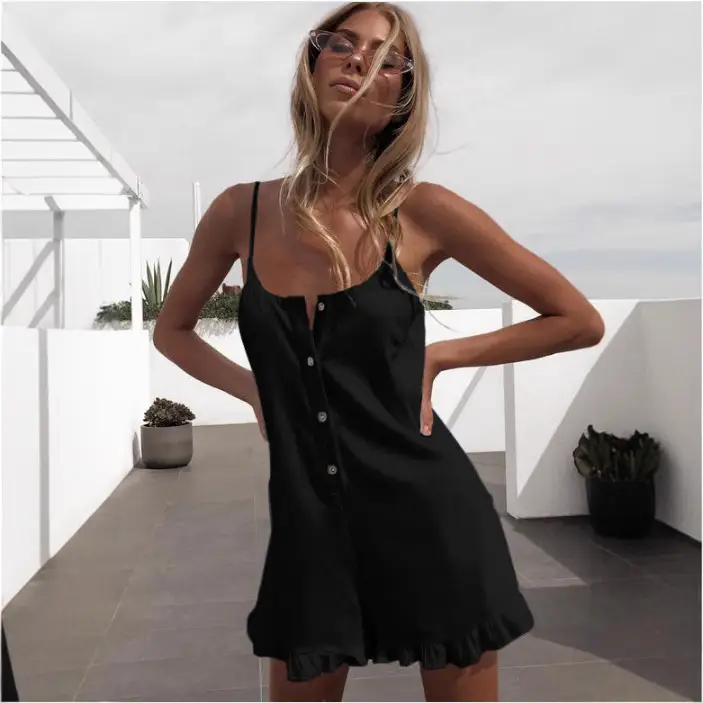 2019 Summer Ruffled Hem White Sling Jumpsuit - Image 6