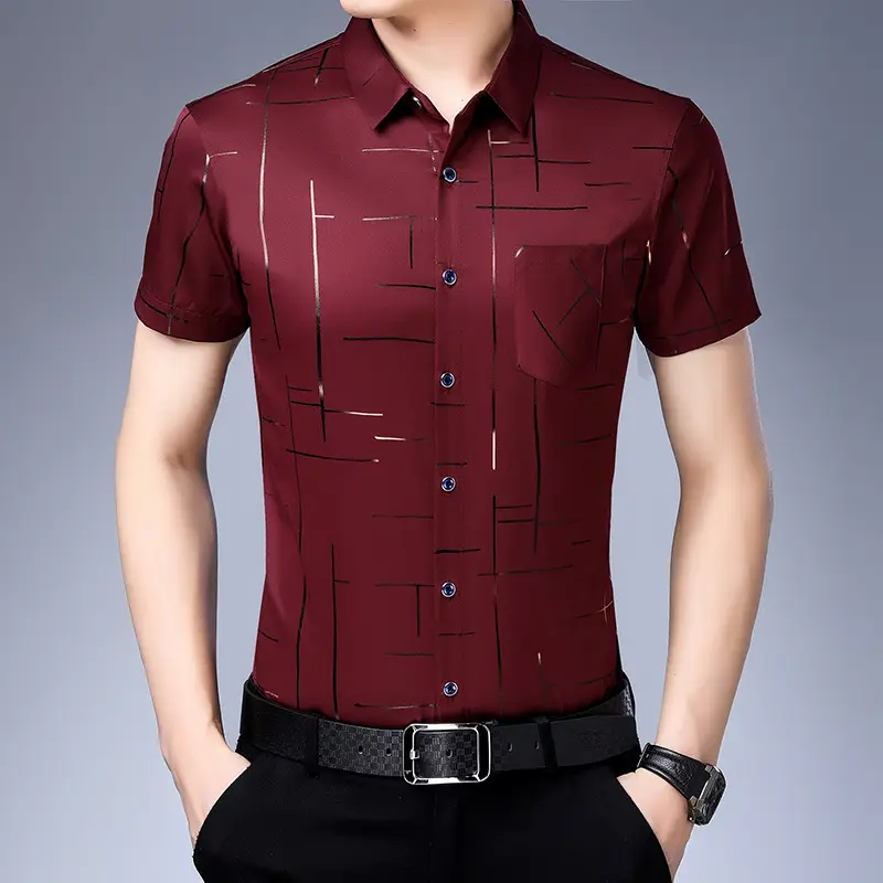Men Black Printed Short Sleeve Shirt with Belt - Image 2
