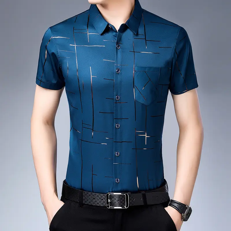 Men Black Printed Short Sleeve Shirt with Belt - Image 5