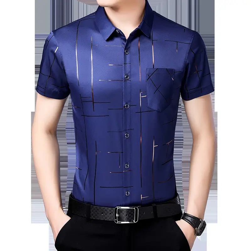 Men Black Printed Short Sleeve Shirt with Belt - Image 6