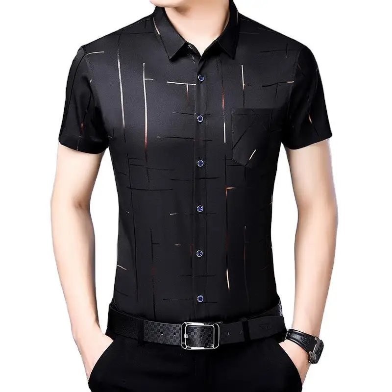 Men Black Printed Short Sleeve Shirt with Belt - Image 7