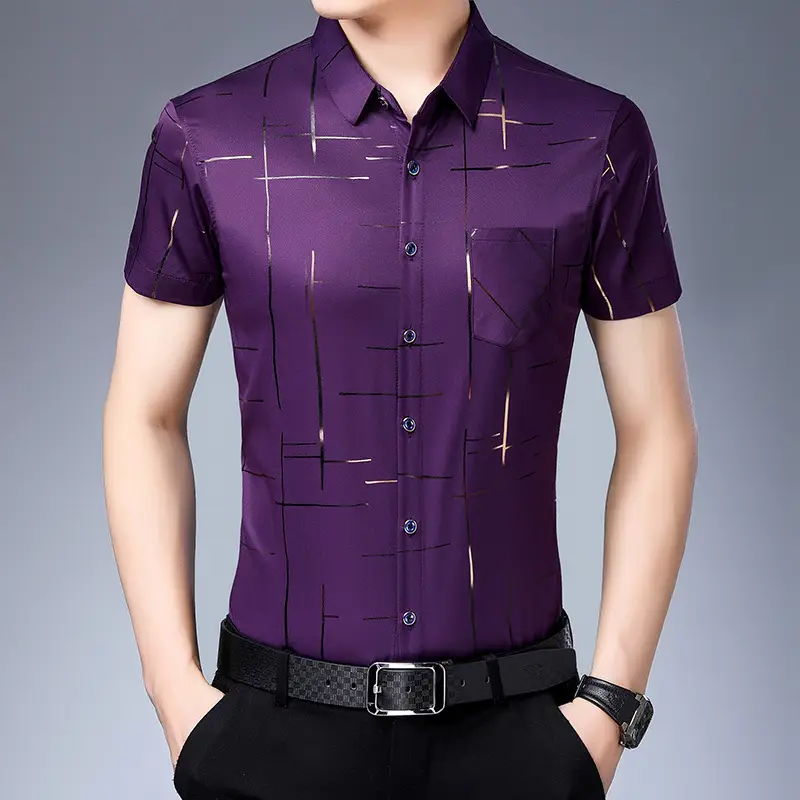 Men Black Printed Short Sleeve Shirt with Belt - Image 4