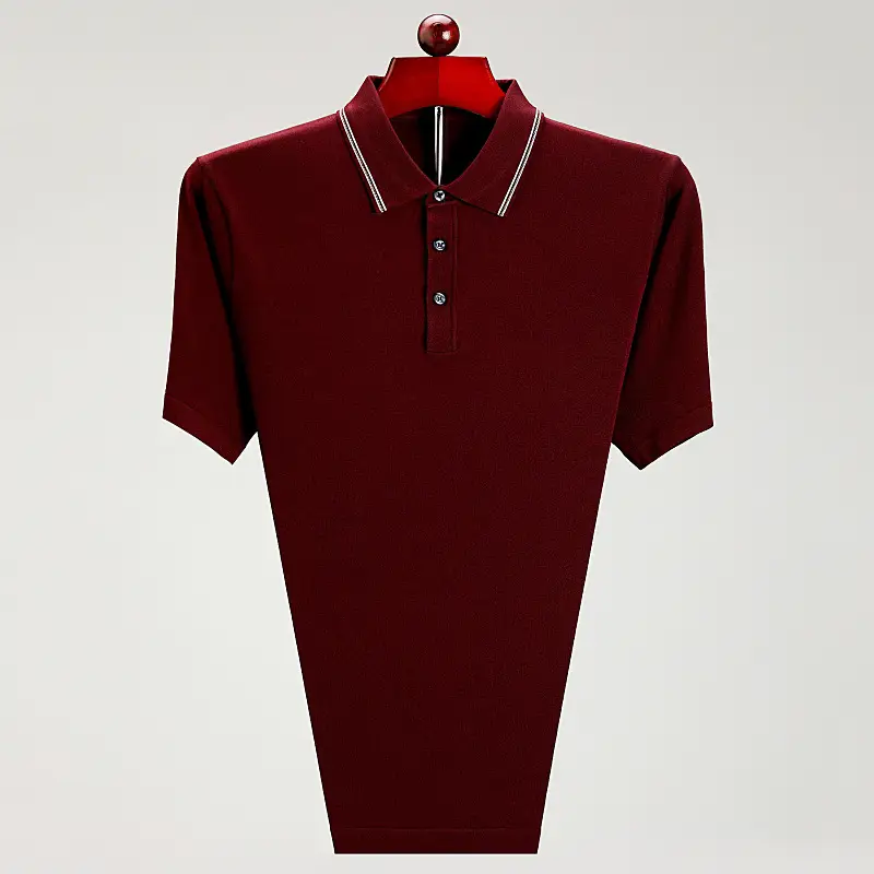 Men Navy Blue Polo Shirt Short Sleeve Middle Age - Image 7