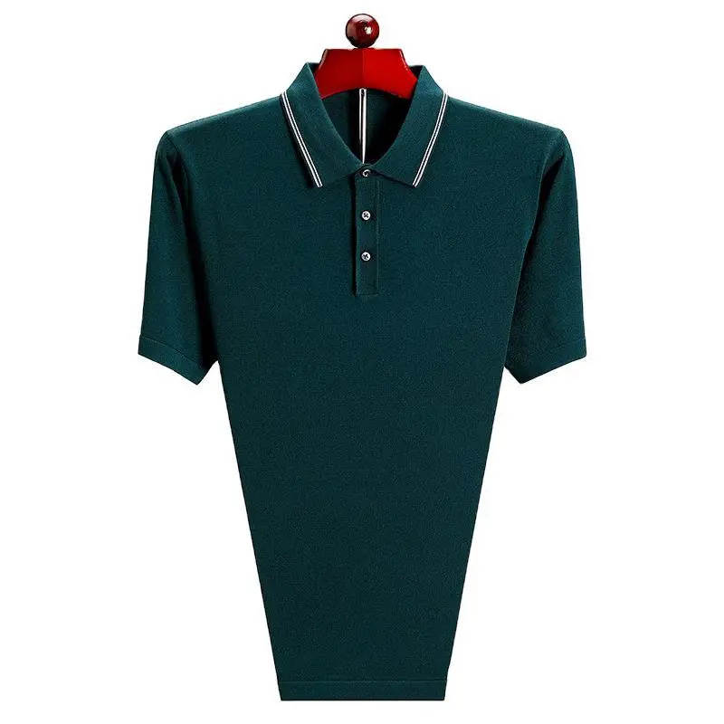 Men Navy Blue Polo Shirt Short Sleeve Middle Age - Image 10