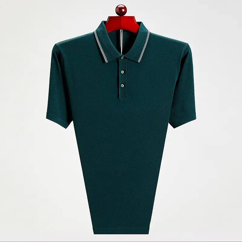 Men Navy Blue Polo Shirt Short Sleeve Middle Age - Image 2