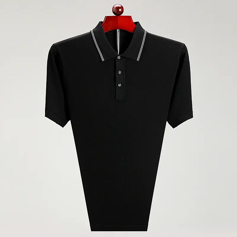Men Navy Blue Polo Shirt Short Sleeve Middle Age - Image 3