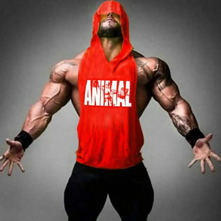 Yellow Hooded Fitness Vest with ANIMAL Print Large Split Design