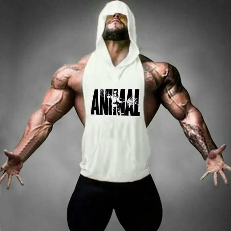 Yellow Hooded Fitness Vest with ANIMAL Print Large Split Design