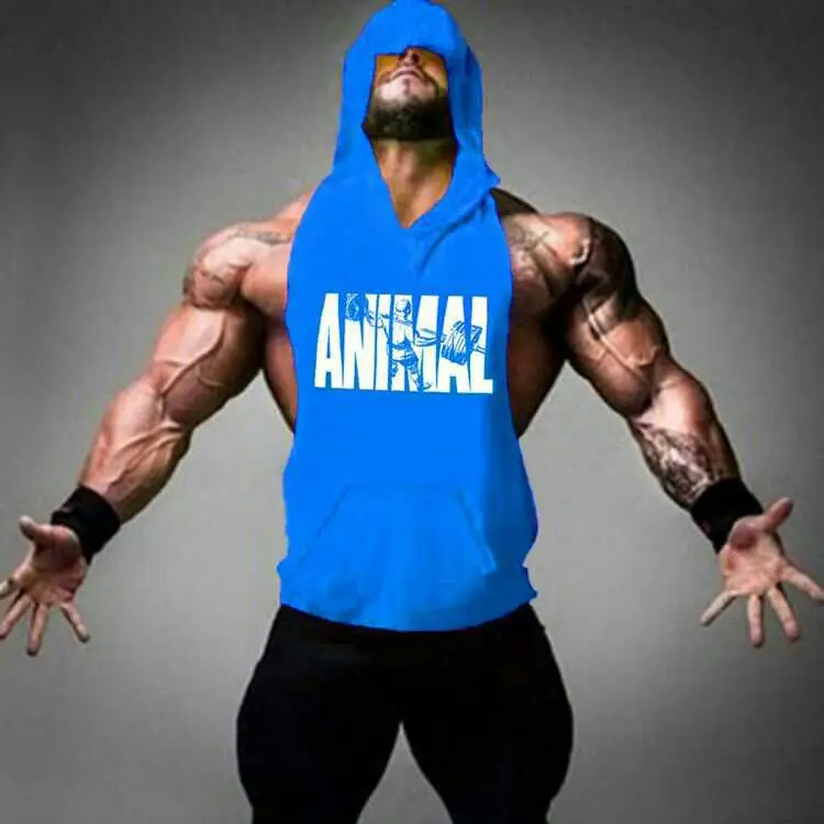 Yellow Hooded Fitness Vest with ANIMAL Print Large Split Design