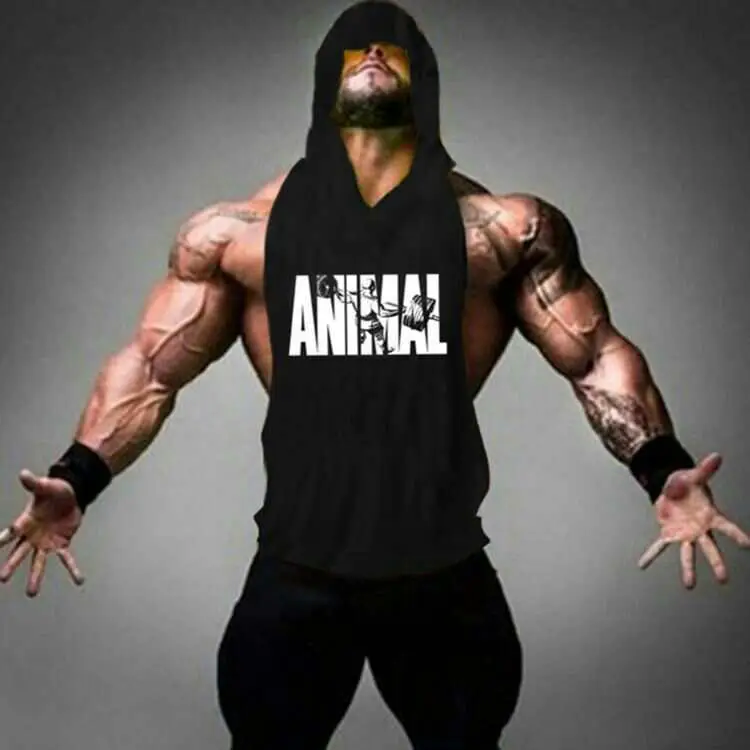 Yellow Hooded Fitness Vest with ANIMAL Print Large Split Design