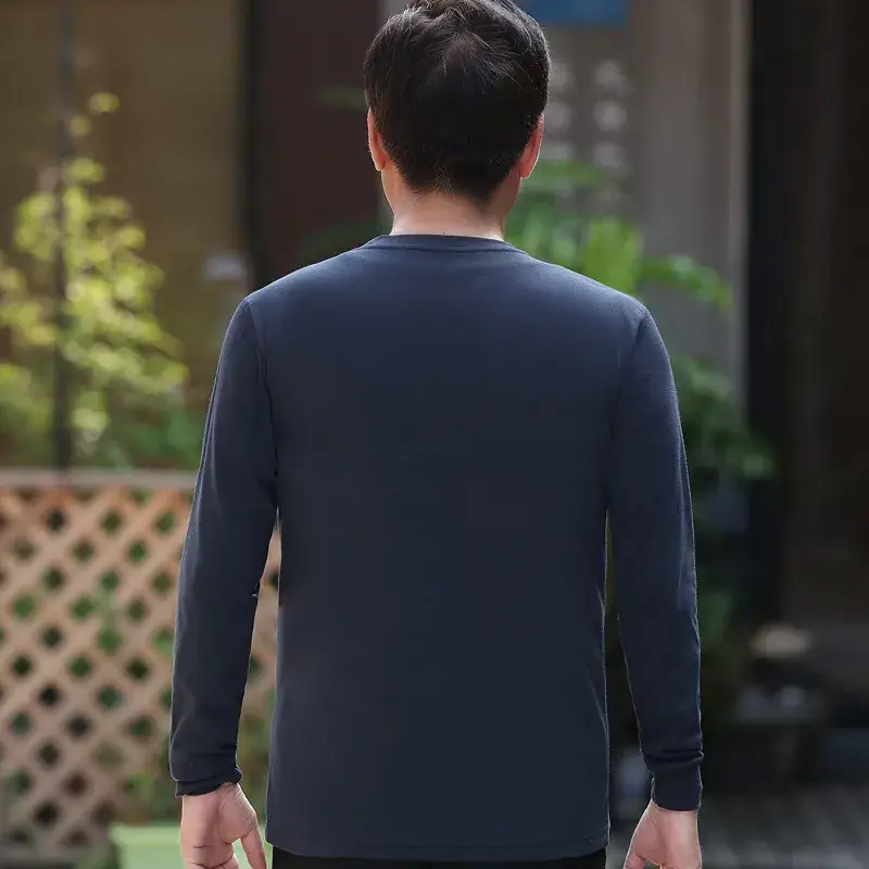 Men's Navy Blue Long Sleeve T-Shirt with Gold Logo - Image 8