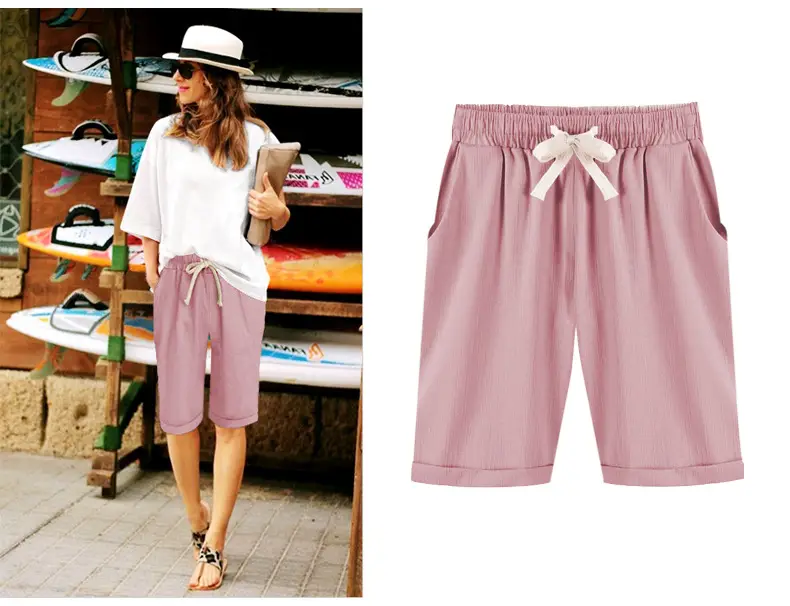 Women's Pink 5/12 Shorts with Bow Drawstring — feature 18