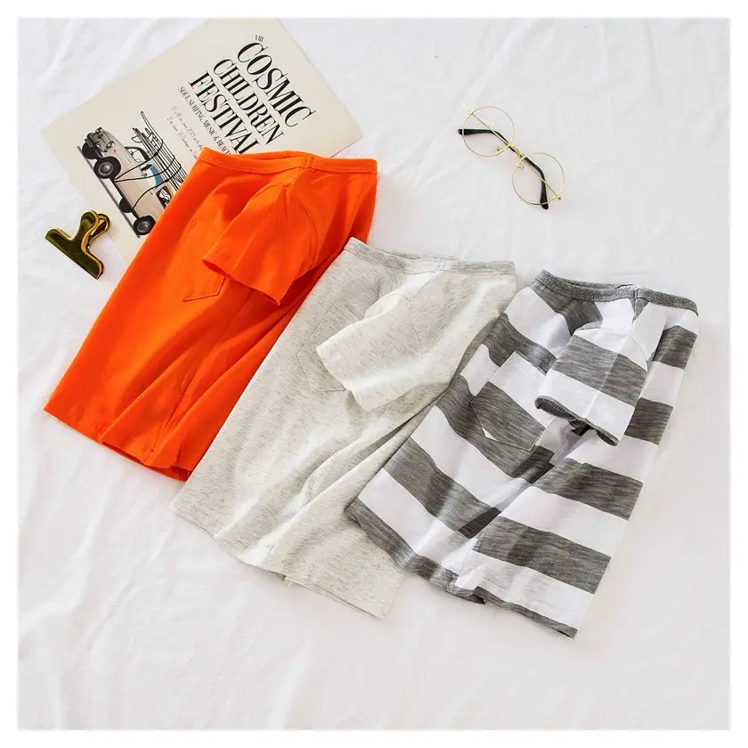 2023 Boys Striped Cotton T-Shirt Orange Grey - Image 6