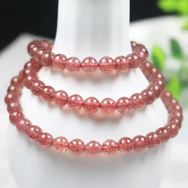 Natural Strawberry Crystal Multi-Circle Bracelet Pigeon Red - Image 4