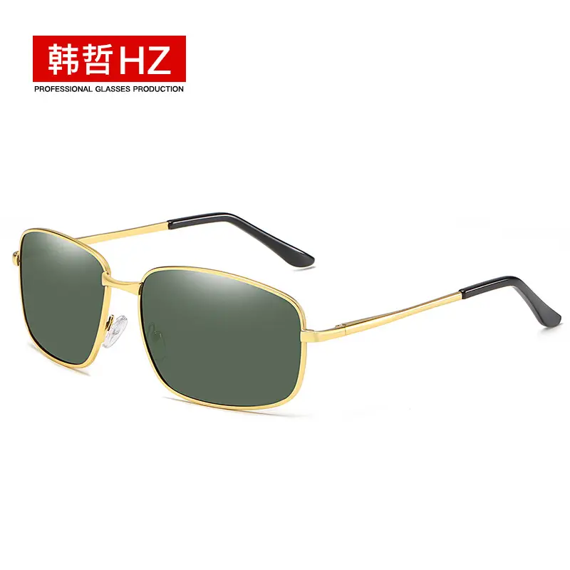 Men Polarized Sunglasses Square Frame Gold Metal - Image 6
