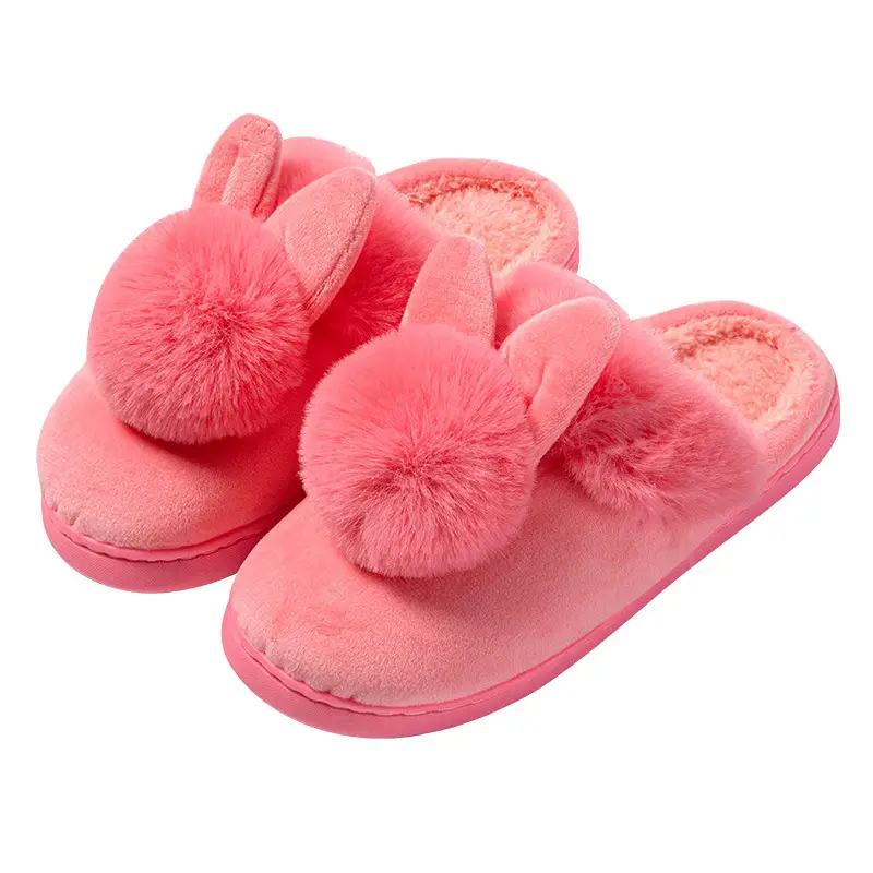 Long Ears Single Ball Men and Women Couple Winter Warm Wood Floor Thickened Indoor Warm Slippers Cotton Slippers