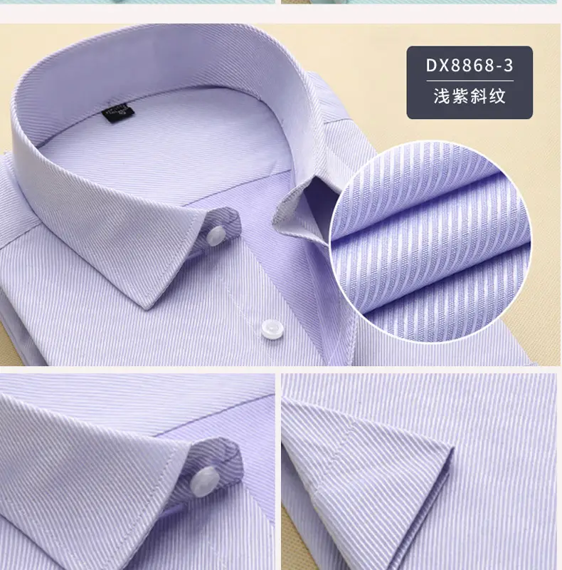 Men White Blue Striped Shirt Short Sleeve — feature 16