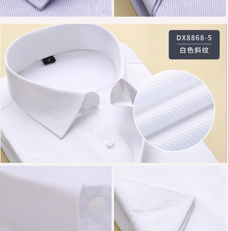 Men White Blue Striped Shirt Short Sleeve — feature 17