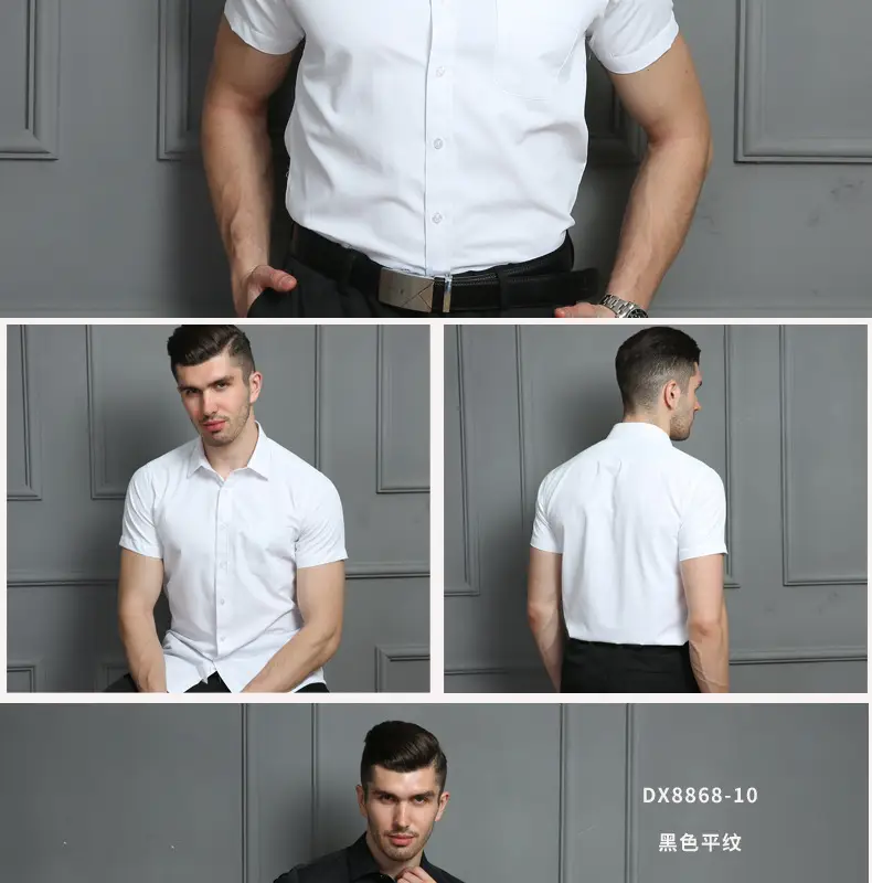 Men White Blue Striped Shirt Short Sleeve — feature 22