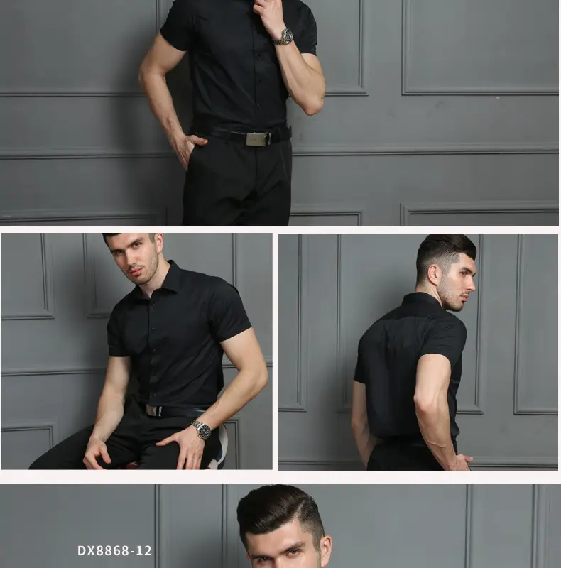 Men White Blue Striped Shirt Short Sleeve — feature 23