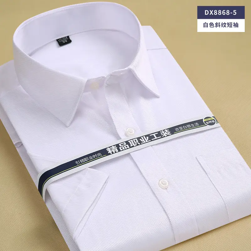 Men White Blue Striped Shirt Short Sleeve - Image 2