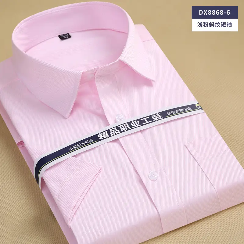 Men White Blue Striped Shirt Short Sleeve - Image 3