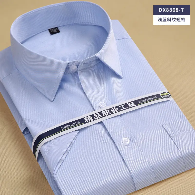 Men White Blue Striped Shirt Short Sleeve - Image 4