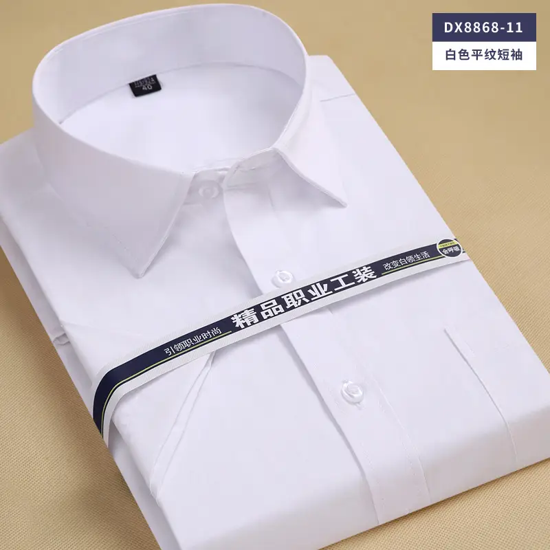 Men White Blue Striped Shirt Short Sleeve - Image 6