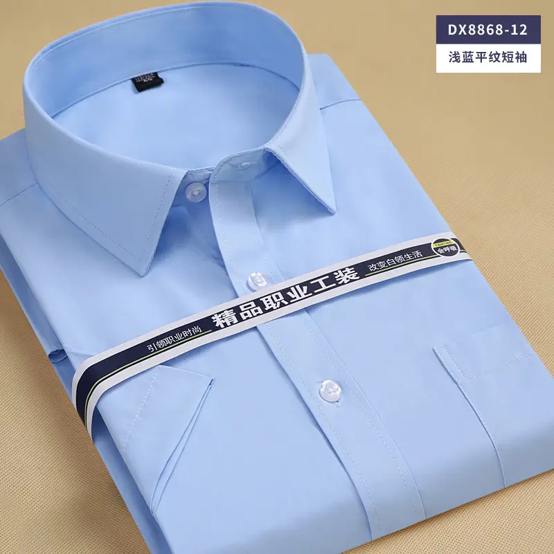 Men White Blue Striped Shirt Short Sleeve - Image 7