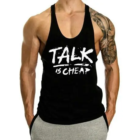 Men's Black Talk Is Cheat Sleeveless Workout Vest - Image 5