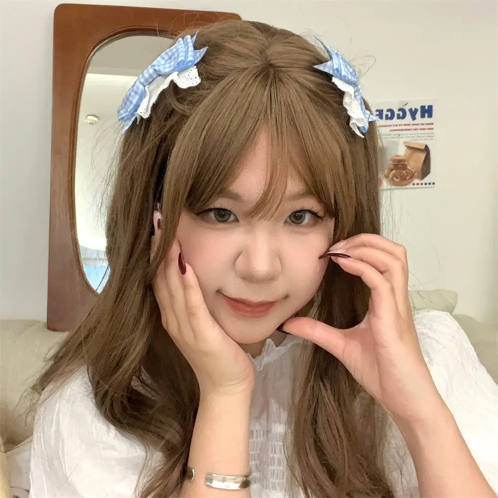 New Blue Plaid Bow Hairpin with Lace Edge - Image 13