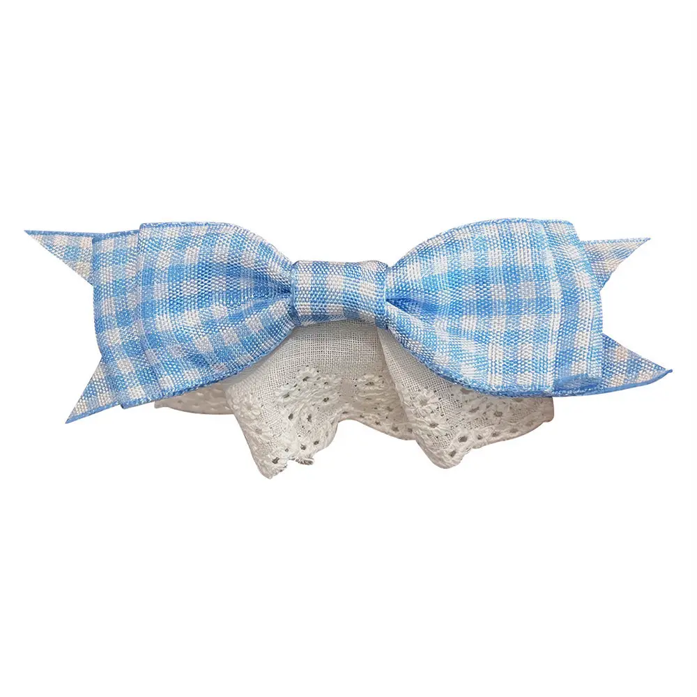 New Blue Plaid Bow Hairpin with Lace Edge - Image 15